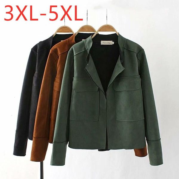 

new 2021 ladies autumn winter plus size jacket for women large casual loose long sleeve pocket pine suede short coat 3xl 4xl 5xl, Black;brown