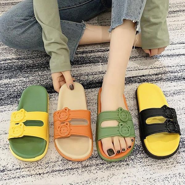 

summer house women slippers non-slip pvc girls bedroom flat shoes fashion buckle design bathroom ladies indoor slides, Black