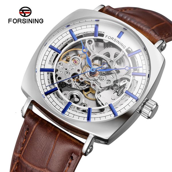 

clock automatic mechanical military army sports male fire luxury skeleton waterproof man 012, Slivery;brown