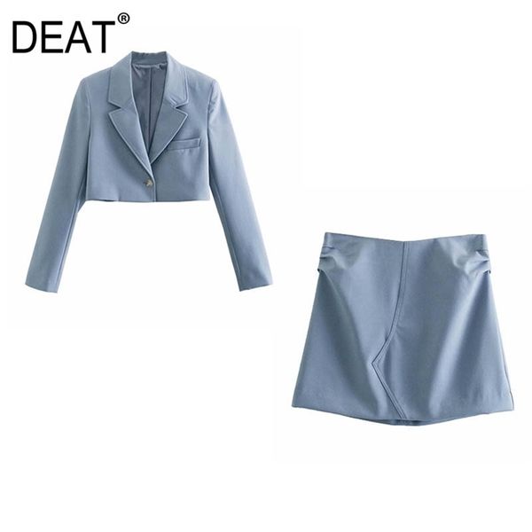 

[deat] spring fashion long sleeve v-neck single button blazer solid color skirts temperament women suit 13c616 210527, White