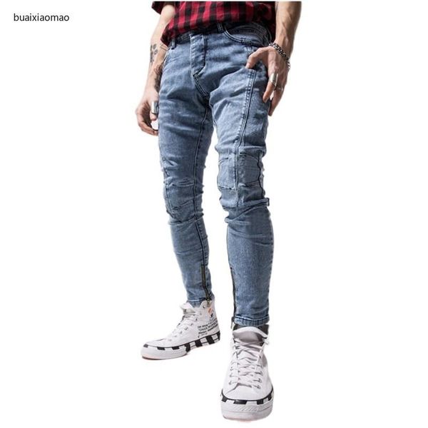 

western style nwe mens classic fashion spliced jeans skinny stretch slim hop hop pants with men jeans, Blue