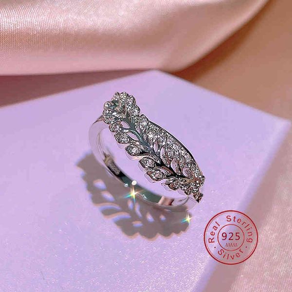 

korean 925 sterling silver handmade leaf feather rings for women exquisite cz stone wedding ring s925 stamp jewelry, Slivery;golden