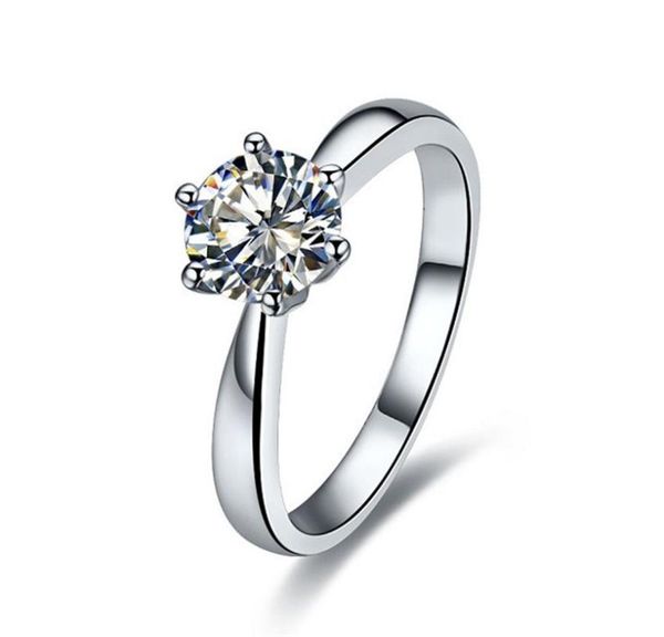 

cluster rings korea style 0.6ct round cut engagement ring solid 925 sterling silver diamond for women white gold color, Golden;silver