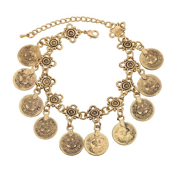 

charm bracelets beauty women fashion bracelet coin shape hook chain pendant jewelry retro gift party dangle, Golden;silver