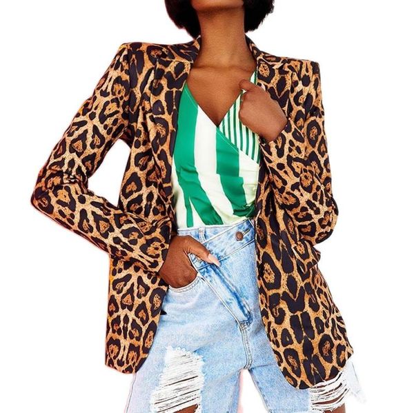 

women's suits & blazers fashion leopard print lapel slim cardigan blazer women for autumn casual splice cotton loose multicolor streetw, White;black