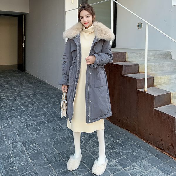 

make fox collars down cotton-padded jacket female long coltsfoot new easing thickening over-the-knee sent to overcome the coat 201014, Black