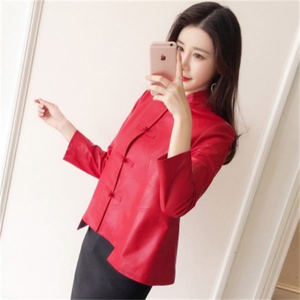 

2021 female spring genuine sheep leather coat r14 c5jw, Black;brown