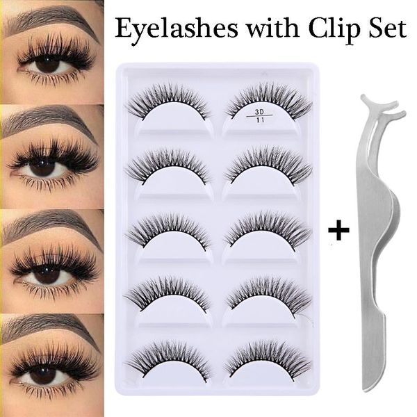 

false eyelashes 5 pair 3d mink with clip set handmade wispy fluffy long fake lashes natural eyelash extension makeup tools kit