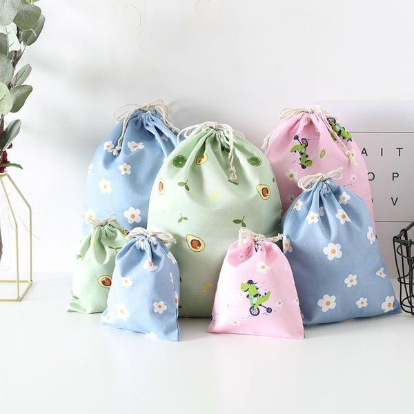 

storage bags 1pcs bag gift printing cotton drawstring flower daisy organizer makeup cosmetic coins keys random color