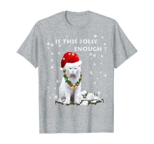 

is this jolly enough funny cat santa hat t-shirt, White;black