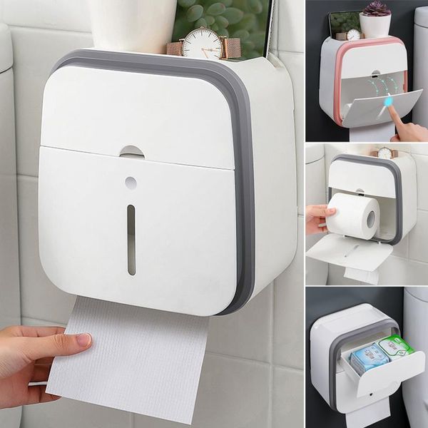 

tissue boxes & napkins roll paper holder adhesive dual layer bathroom floating organizer shelf with phone stand splash-proof for wall re