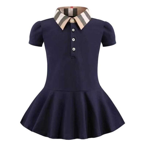 Neues Sommerkleid in Marineblau für Mädchen, elegantes Partykleid für Kinder, Mädchenkleid mit kurzen Puffärmeln für Kinder, adrette Kleidung Q0716