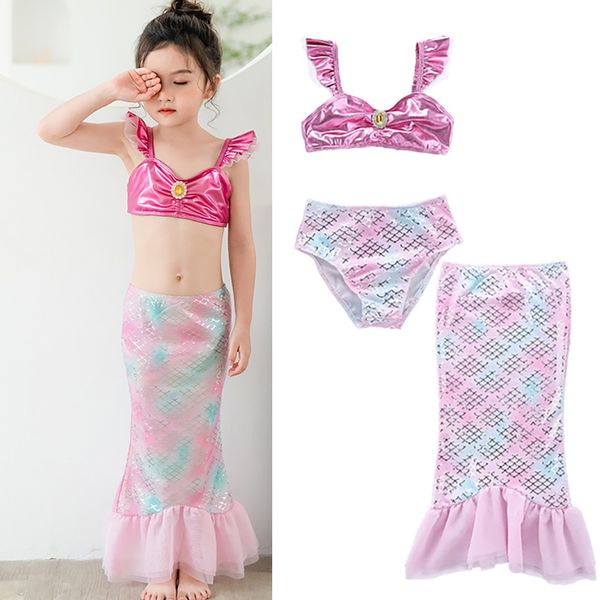 

toddler baby girls mermaid bikini set summer beach swimwear 3 pcs set swimsuit bathing suit bikini costume for birthday gift, Red;yellow