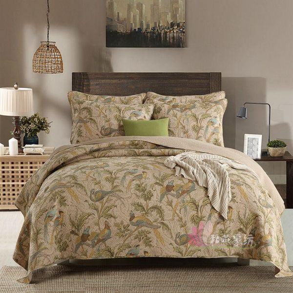

bedding sets quilted american country retro flower and bird bed three-piece set
