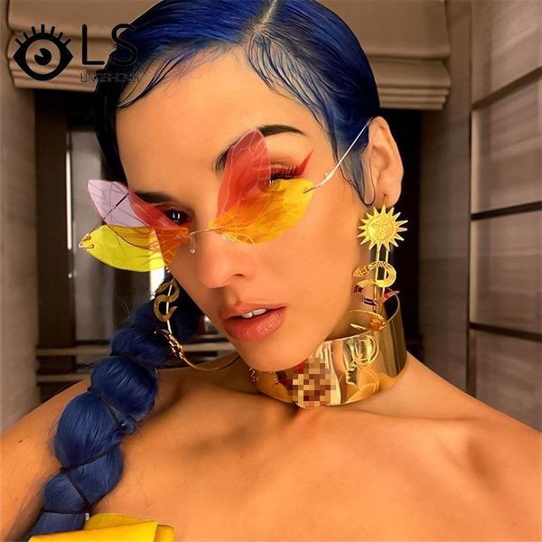 

sunglasses ls funny dance personality glasses shades for women fashion rimless cut dragonfly shape colorful yb011, White;black