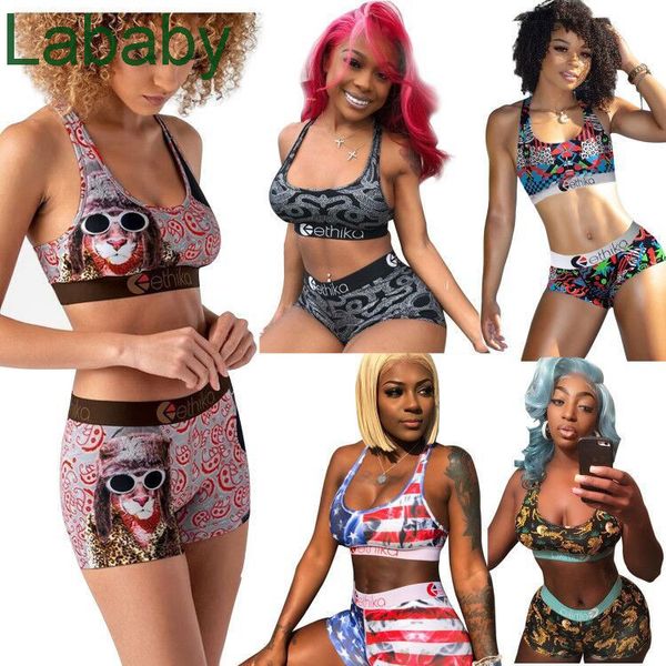 

women digital hd printing set women ethika swimsuit 2 piece bikini vest bra and shorts swimming suit luxury beachwear 2021, Gray
