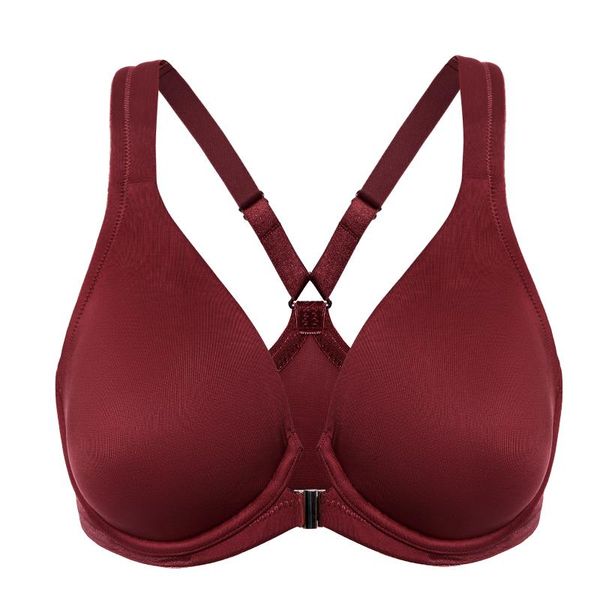 

bras women's plunge full coverage racerback front closure bra underwire support unlined big size smooth, Red;black