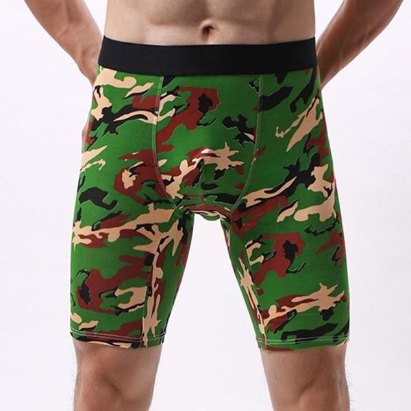 

underpants sports men long boxer shorts cotton camouflage print breathable underwear men's lengthened pants camou, Black;white
