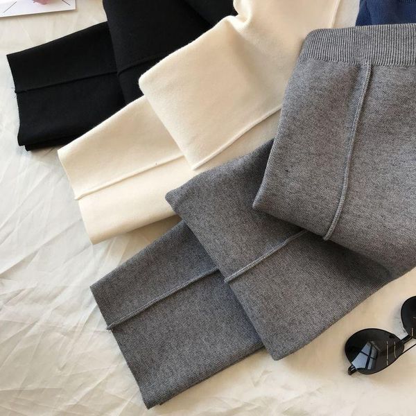 

women's pants & capris knitted trousers winter warm ankle length elastic fashion thickening stacked streetwear sports casual, Black;white