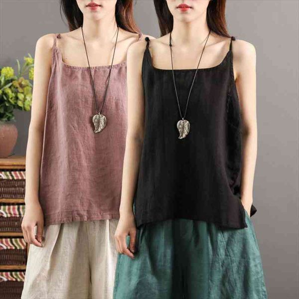 

summer fine shoulder women cami sling cotton linen v neck casual sleeveless halter black woman tank, White