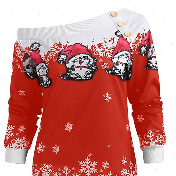 

women christmas sweater women cold shoulder cat hat print long sleeves pullover sweater jersey mujer sweater pink sweter, White;black