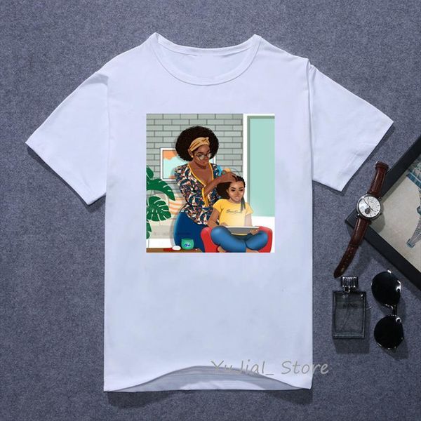 

melanin and women black girl mens t shirt super femme mom daughter baby print white vogue kawaii summer clothes, White;black