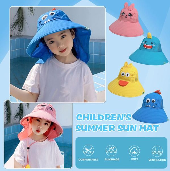 

caps & hats baby sun hat with neck flap for boys girls cartoon bucket beach cute sunscreen cap children summer, Yellow