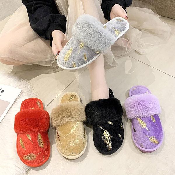 

shoes slippers casual flock low cover toe slides fur flip flops slipers women luxury flat plush massage 2021 soft rome basic wit, Black