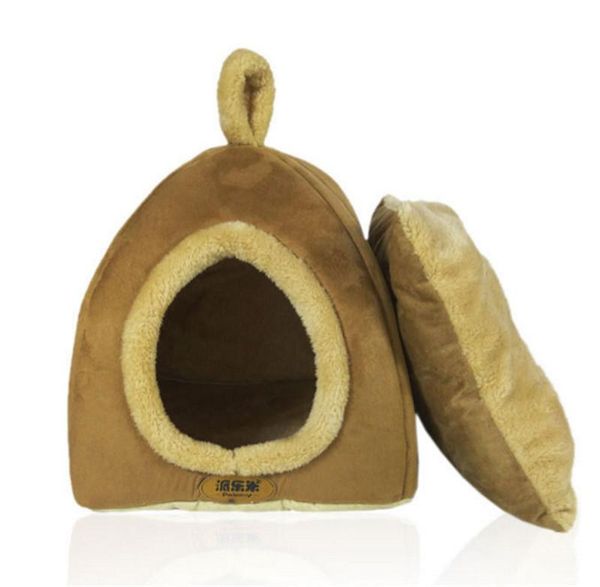 

cat beds & furniture small dog pet tent bed house soft warm nesting windproof with handle