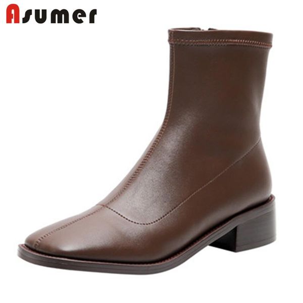 

boots asumer 2021 arrive ankle for women square toe low heel casual shoes comfortable spring autumn short ladies, Black