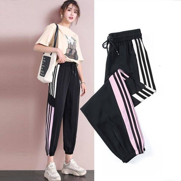 

2021 new more baggy size hare breathable pants rapid drying summer soft long-waisted women's harajuku sweatpants oyka, Black;white