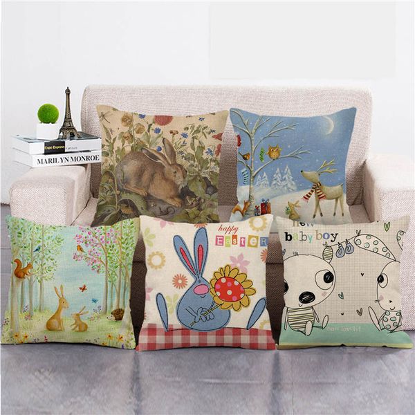 

happy easter eggs cute rabbit color flowers throw cushion cover