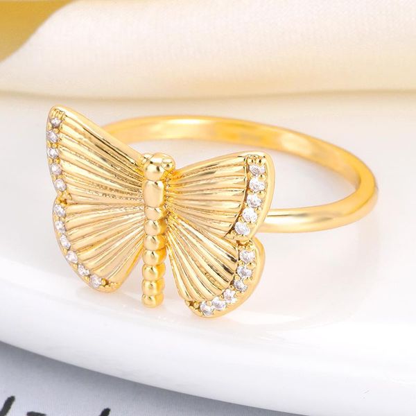 

wedding rings minimalist gold silver color butterfly for women personality feather crystal finger ring girl jewelry gift 2021, Slivery;golden