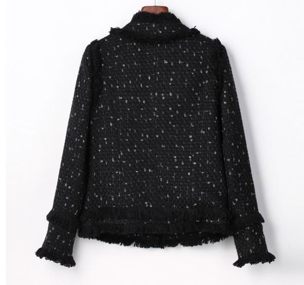 

women's jackets black fringed womens tweed coat single-breasted ladies overcoat turtleneck jacket woman high street, Black;brown