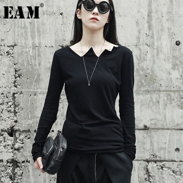 

[eam] 2021new spring autumn black long sleeve asymmetrical collar wild slim bottoming shirt women fashion tide la922 210315, White