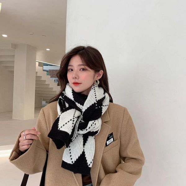 

scarves winter cashmere scarf imitated black white plaid thick warm shawl dual-use korean fashion women, Blue;gray