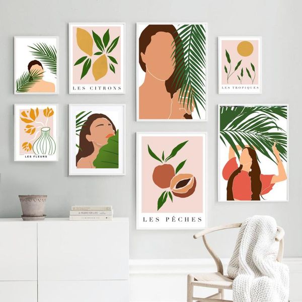 

paintings boho wall art vintage girl tropical monstera canvas painting fruit flower posters and prints green picture for living room decor