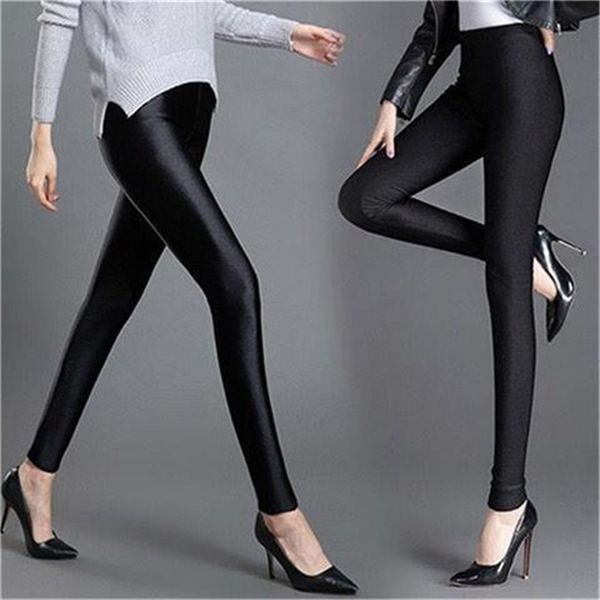 

2021 new women spring autumn fashion shiny black legging female high waist stretchy soft leggings ladies push up slim pants l416djp9