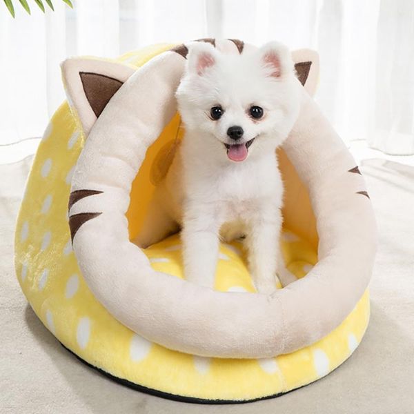 

cat beds & furniture fleece tent house kennel winter warm ear-shaped sleeping pad bed detachable semi-closed small pet nest