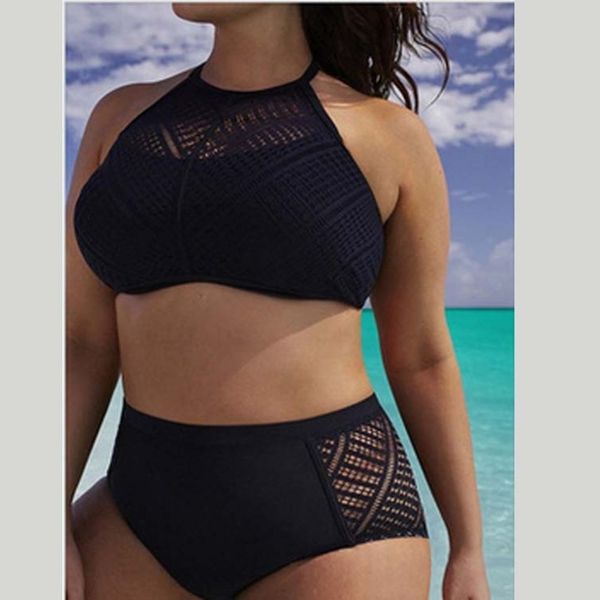 

solid strap neck large split swimsuit sc3308 bikini swimsuit, White;black