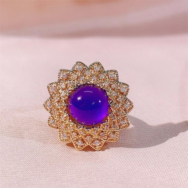 

cluster rings bague ringen 925 sterling silver ring for charm lady with amethyst gemstones women party wholesale gift size 6-10, Golden;silver