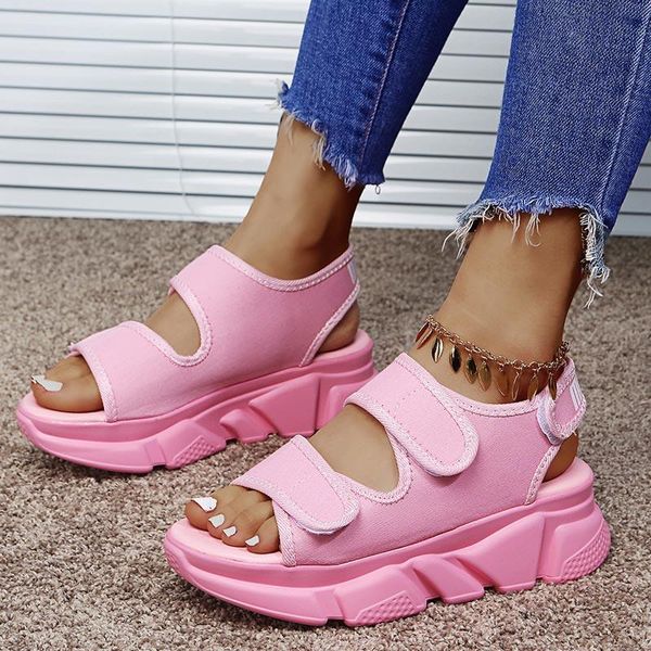 

sandals women casual platform ladies fashion footwear peep toe plus size hook loop candy color shoes summer female, Black