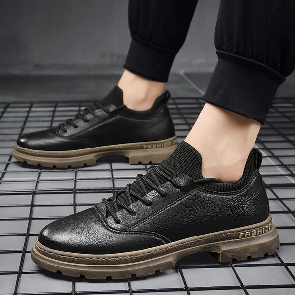 

breathable martin shoes low-british all-match tooling casual real leather, Black