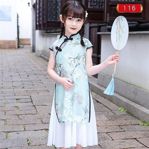 Ethnische Kleidung Mädchen Traditionelles chinesisches Cheongsam Hanfu Kleid Prinzessin Kostüm Hochzeit Aodai Kinder Blumenabendparty Qipao für Kinder