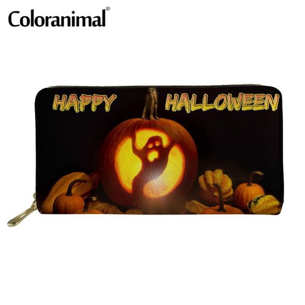 

wallets coloranimal 2021 women man pu wallet dark halloween pumpkin pattern clutch purse for girls boy holder money bag, Red;black