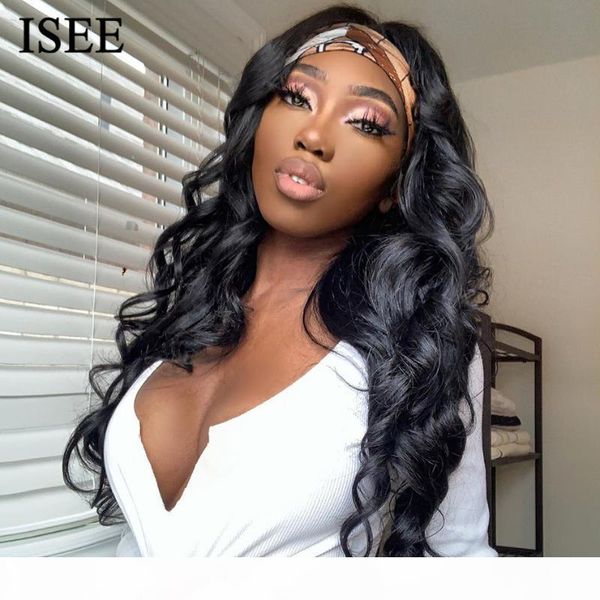 

iseehair headband wig natural color body wave human hair wigs scarf wig peruvian hair body wave glueless for women, Black;brown