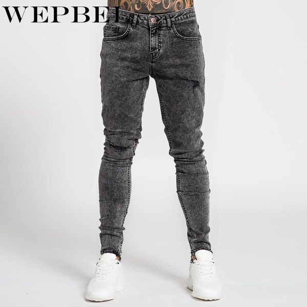 

mandylandy men skinny distressed slim elastic jeans bicycle hip hop denim pants, Blue