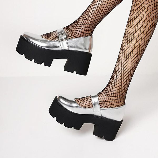 

dress shoes silver purple mary jane women platform t-strap wedge heels lolita round toe fashion chunky punk, Black