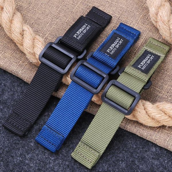 

watch bands nylon strap outdoor sports bracelet for 20mm 22mm 24mm black army green blue, Black;brown