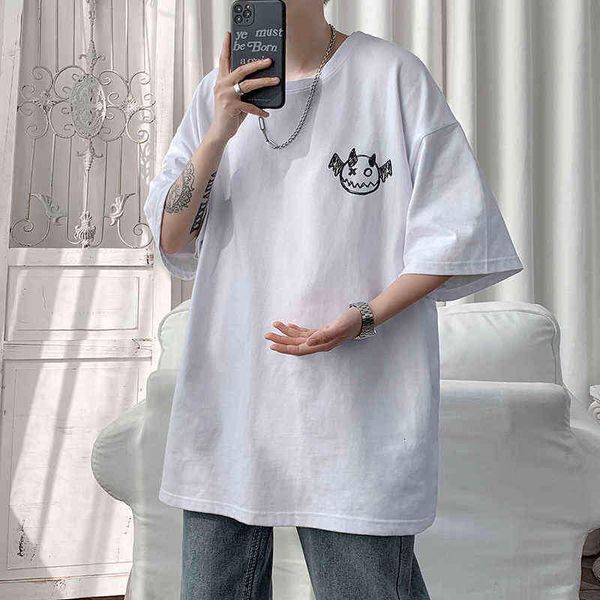 Hybskr primavera verão homens camisetas Estilo coreano solto pequeno diabo gráfico t-shirt ocasional de grandes dimensões T-shirt dos homens G1222